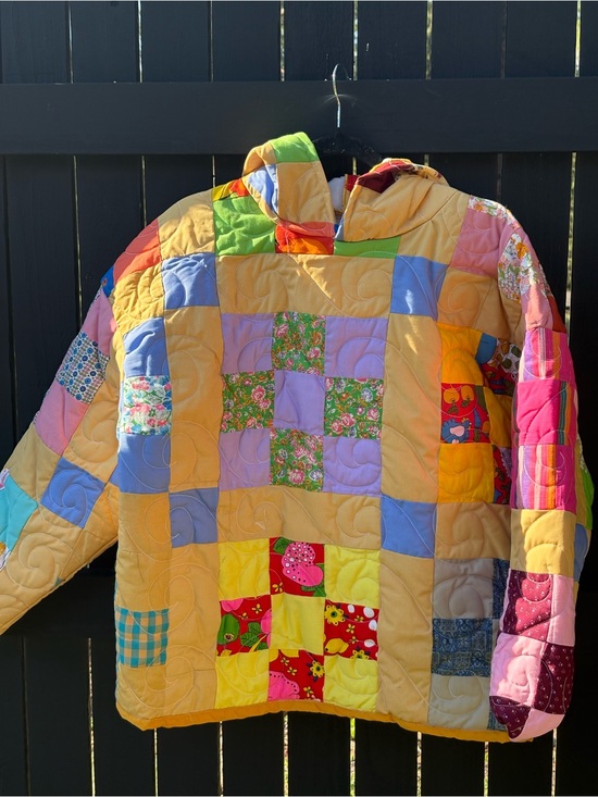 Handmade Tops - Colorful Patchwork Womans Hooded Jacket, upcycled